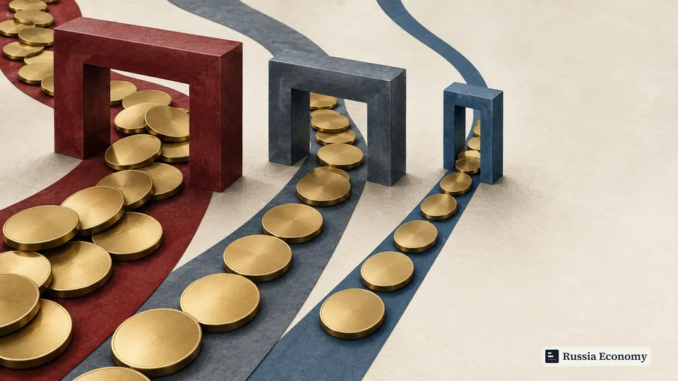 Blank tokens moving through distinct geometric gates on an indoor tabletop.